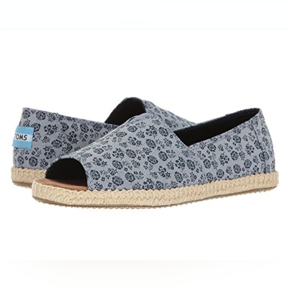Toms Blue Floral Espadrilles Peep Toe NEW WITHOUT TAG OR BOX SZ 9.5 - Picture 3 of 9